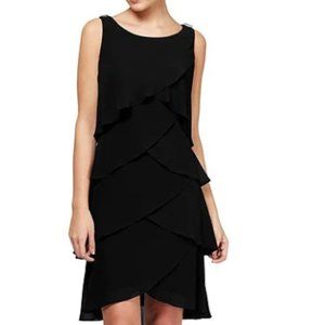 Black Chiffon Evening Dress, size 12 Petite (NEW WITH TAGS)